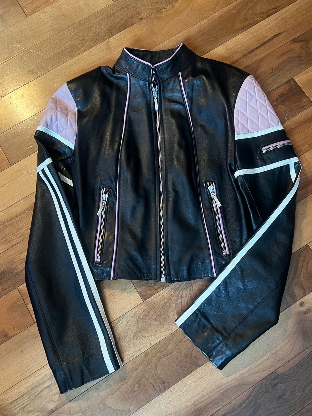 French Black and Pink Leather Jacket 🩷🖤